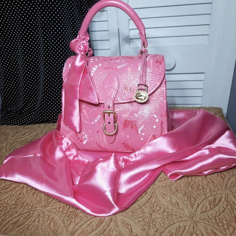 Dooney & Bourke Pink Carpet Bag Hand Painted Dooney Handbag Crossbody Vintage - Picture 2 of 16